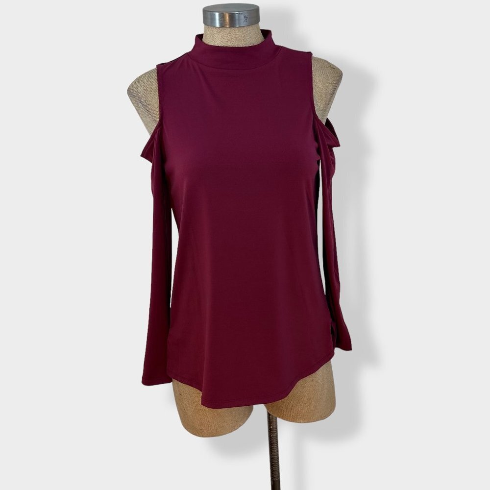 H‎ by Halston Burgundy Cold Shoulder Long Sleeve S